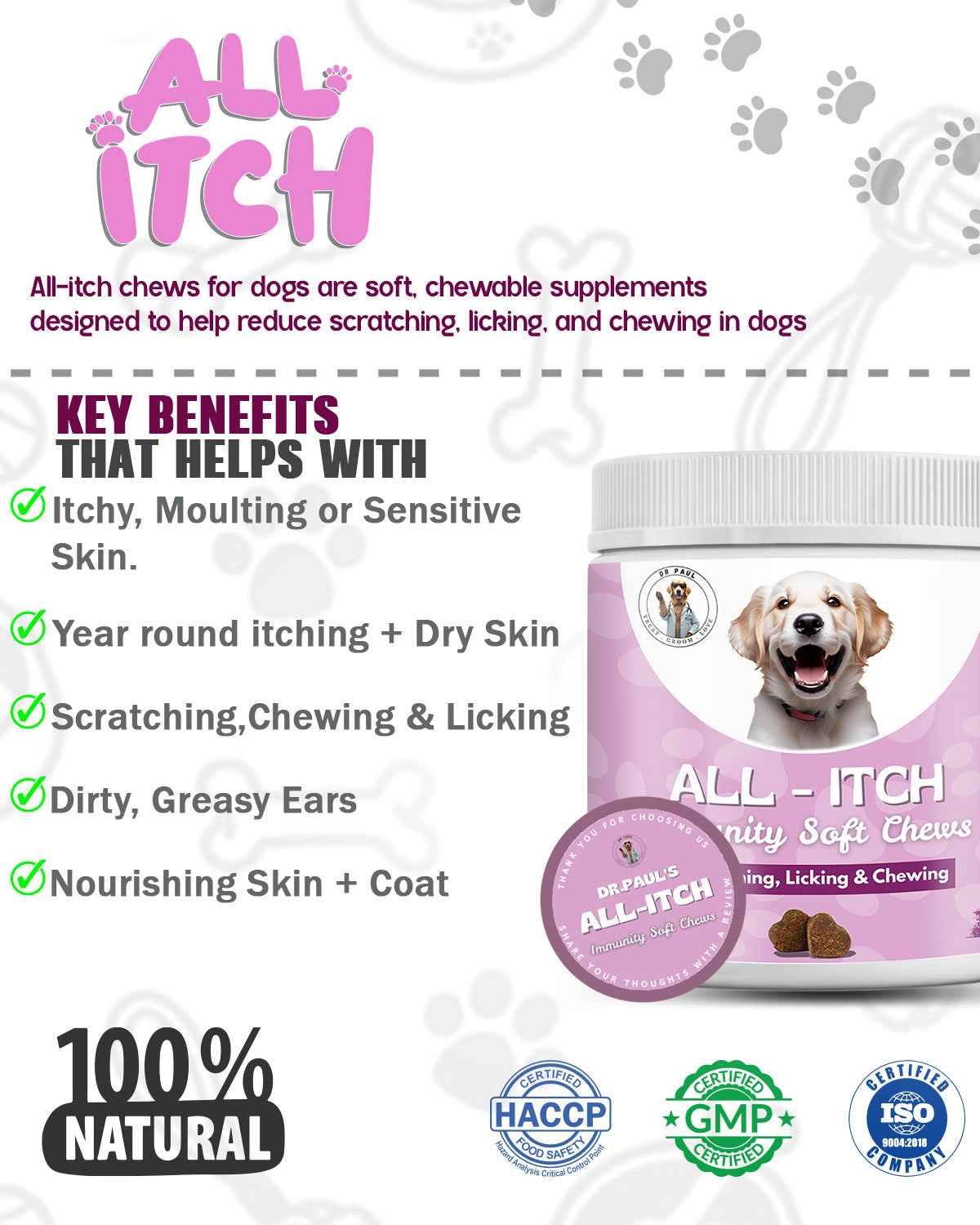 All-Itch Immunity Soft Chews for Dogs - Dog Itchy Skin Chews for Soothing and Immune Support - Dr.Paul