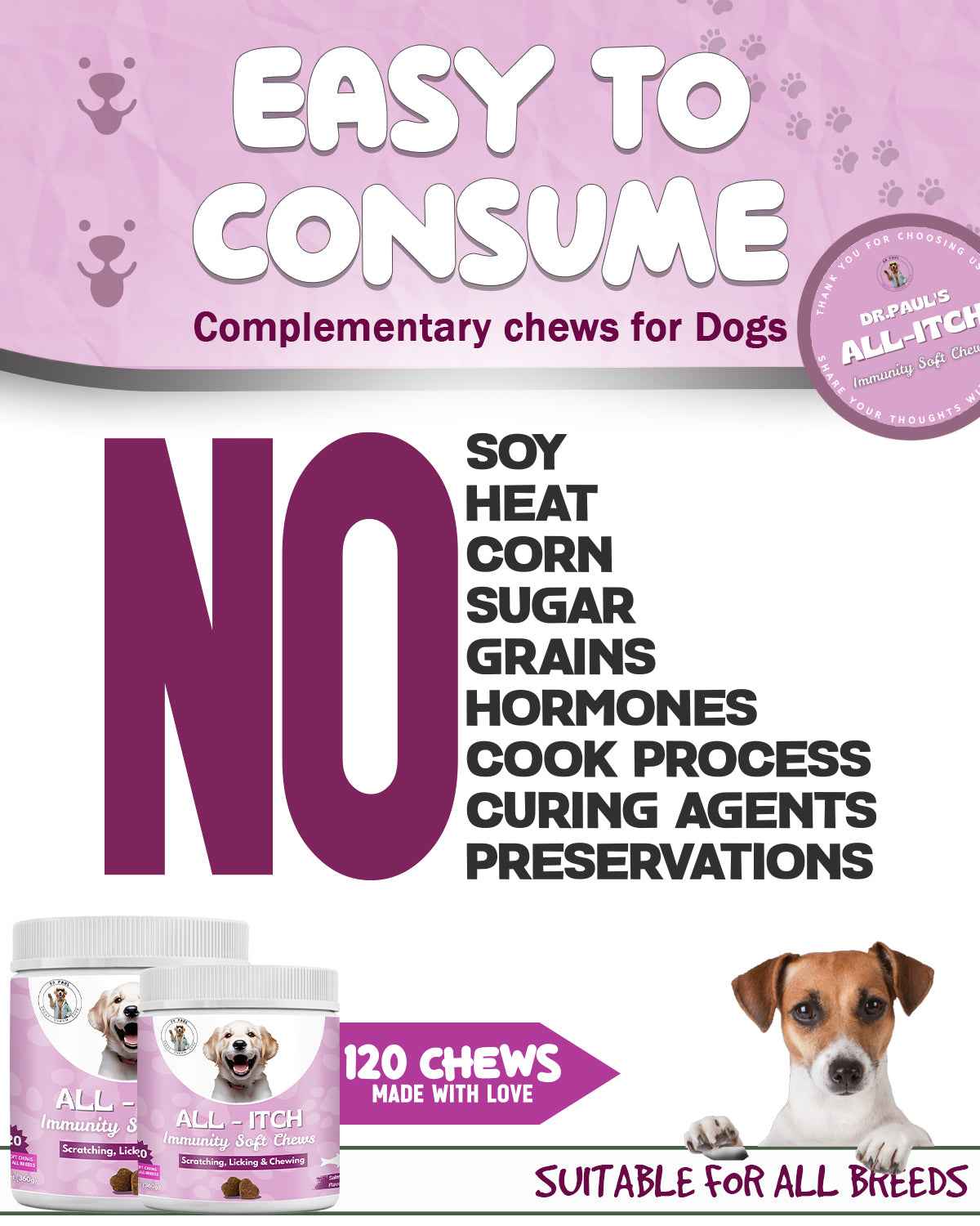 All-Itch Immunity Soft Chews for Dogs - Dog Itchy Skin Chews for Soothing and Immune Support - Dr.Paul