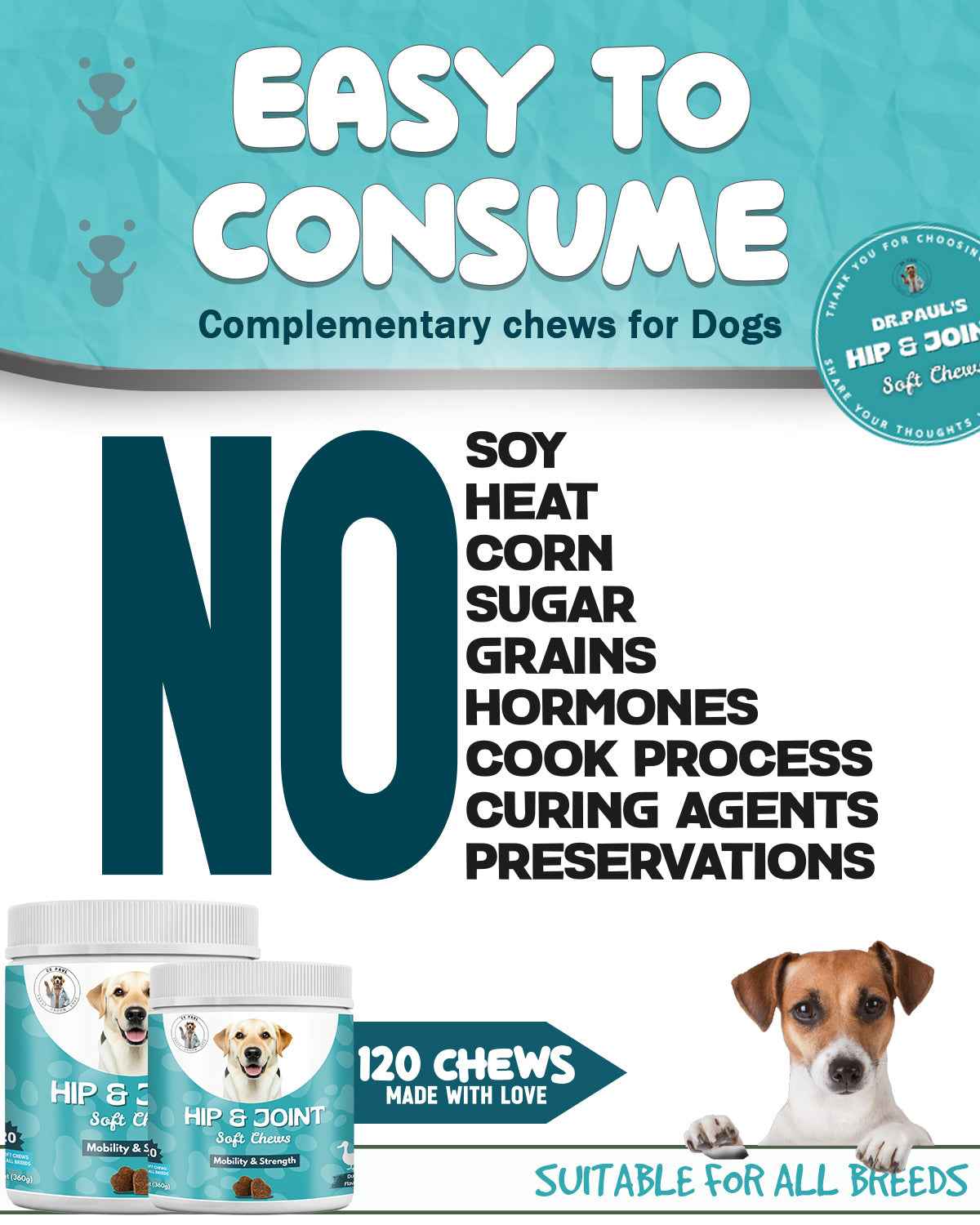 Hip and Joint Chews for Dogs - Soft Chews for Mobility, Flexibility & Joint Comfort - Dr.Paul