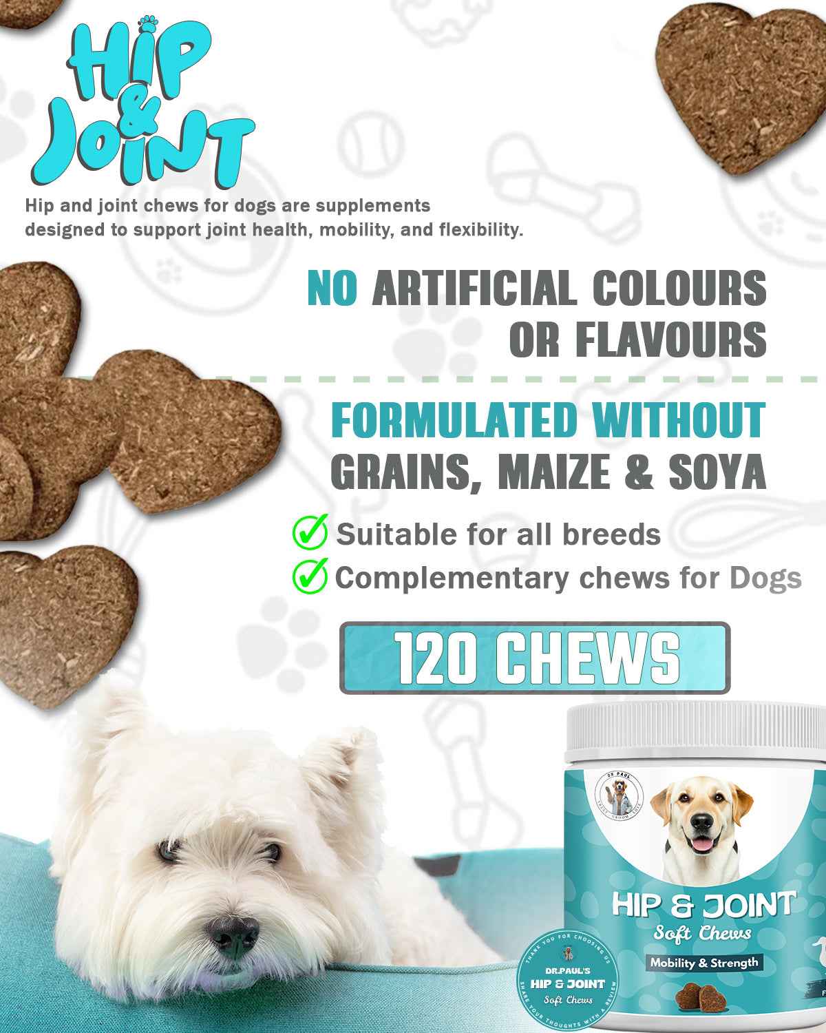 Hip and Joint Chews for Dogs - Soft Chews for Mobility, Flexibility & Joint Comfort - Dr.Paul