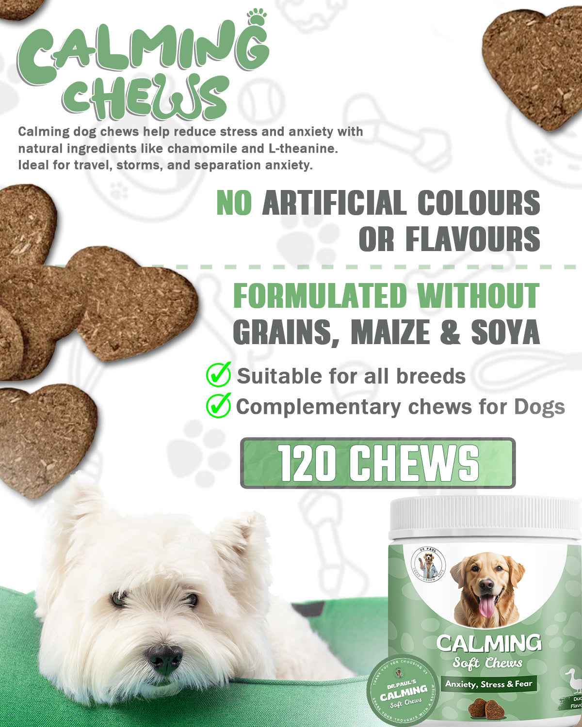 Calming Chews for Dogs – Soft Chews for Anxiety Relief, Stress Reduction & Balanced Behaviour - Dr.Paul