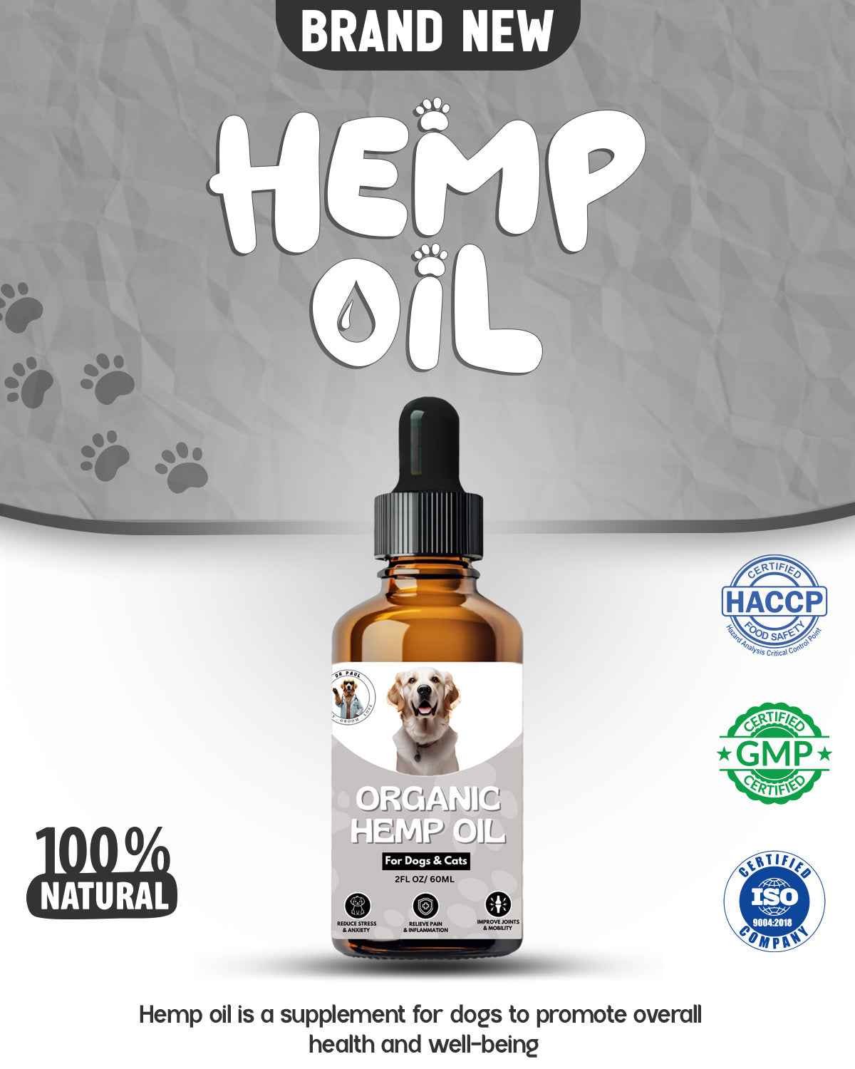 Organic Hemp Oil for Pets – Natural Anxiety Relief, Joint Mobility & Inflammation Support for Dogs & Cats - Dr.Paul
