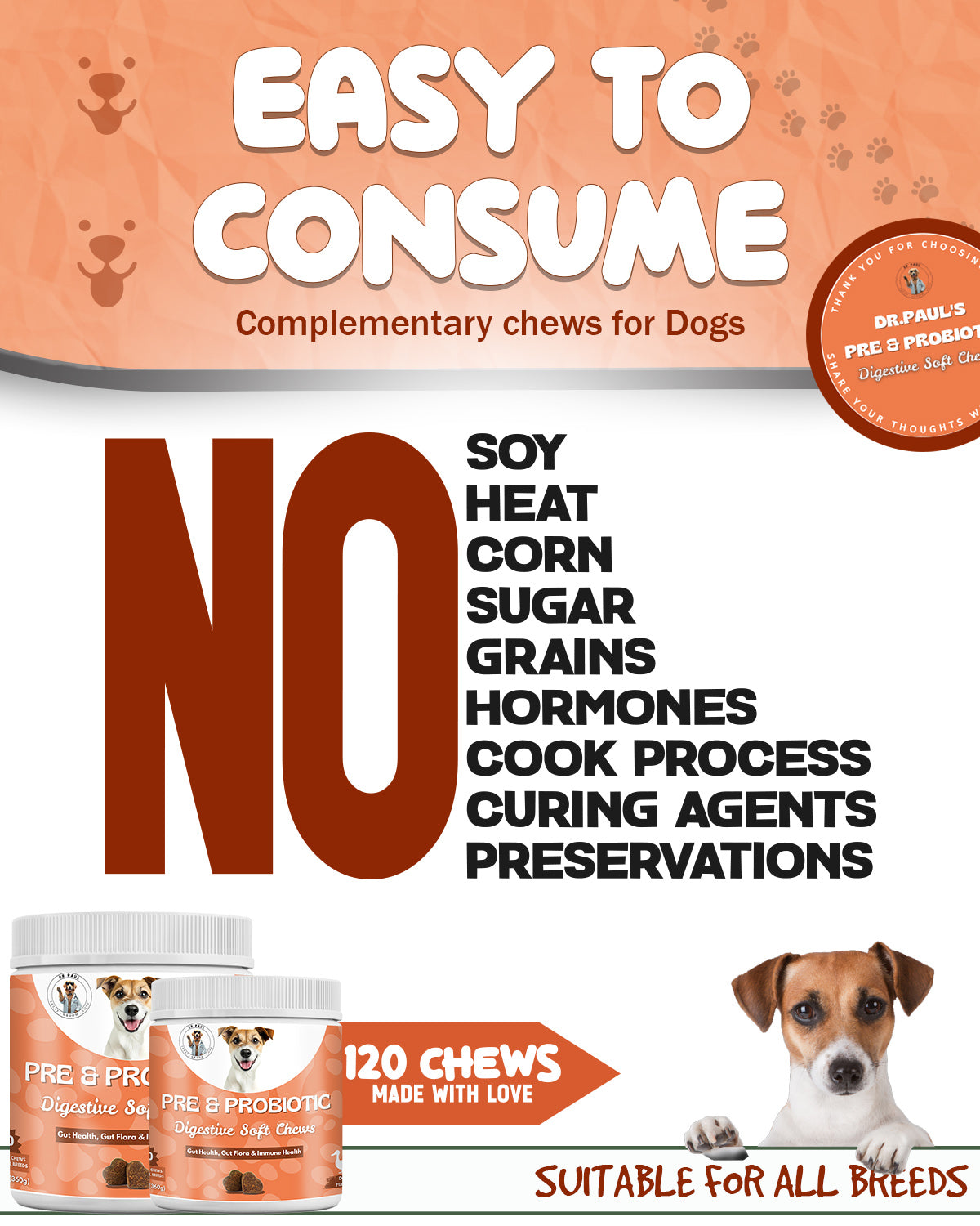 Pre & Probiotic Digestive Soft Chews for Dogs – Chews for Gut Health, Gas Relief & Immune Support
