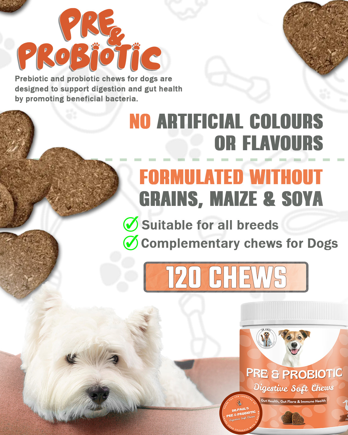Pre & Probiotic Digestive Soft Chews for Dogs – Chews for Gut Health, Gas Relief & Immune Support