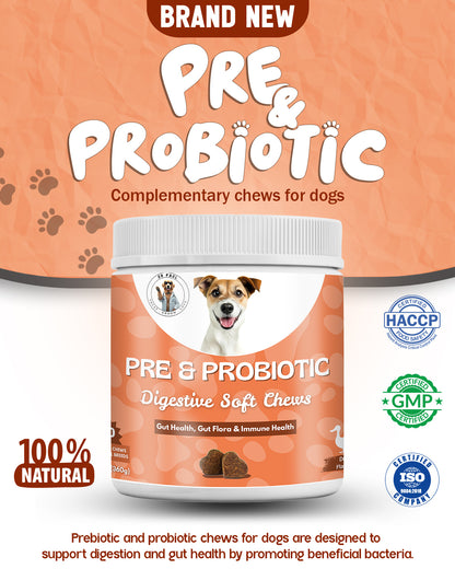 Pre & Probiotic Digestive Soft Chews for Dogs – Chews for Gut Health, Gas Relief & Immune Support