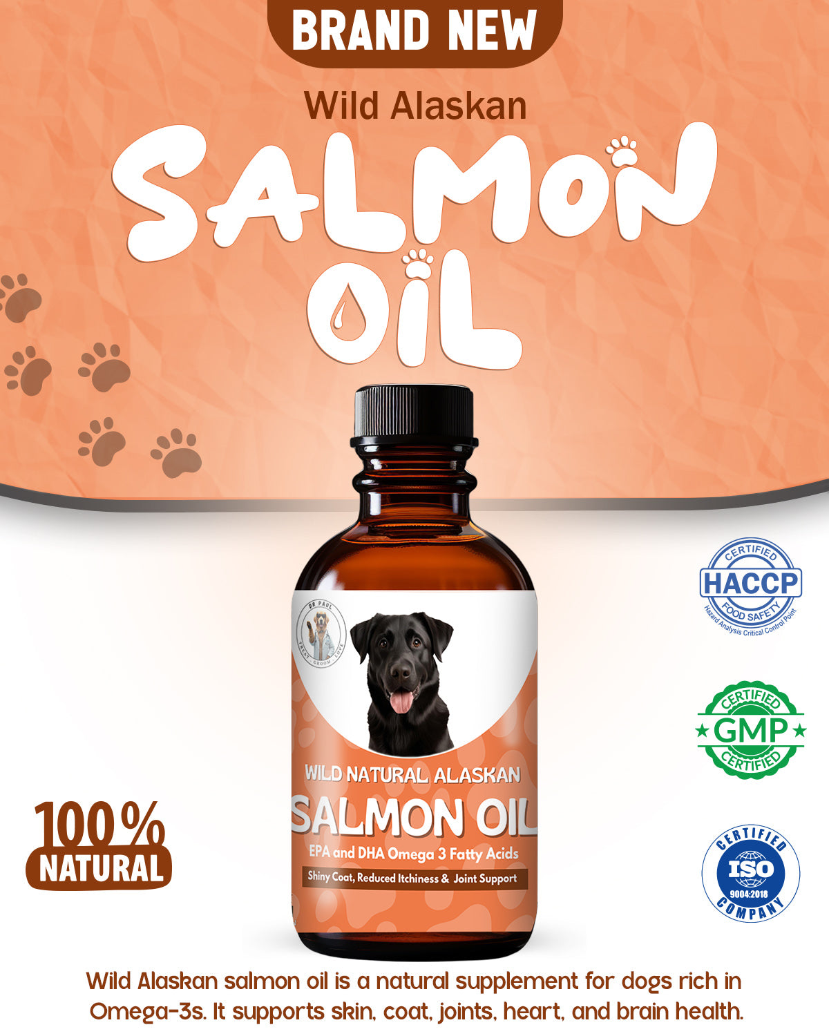 Wild Alaskan Salmon Oil for Dogs & Cats – Omega-3 Support for Skin, Coat & Joints